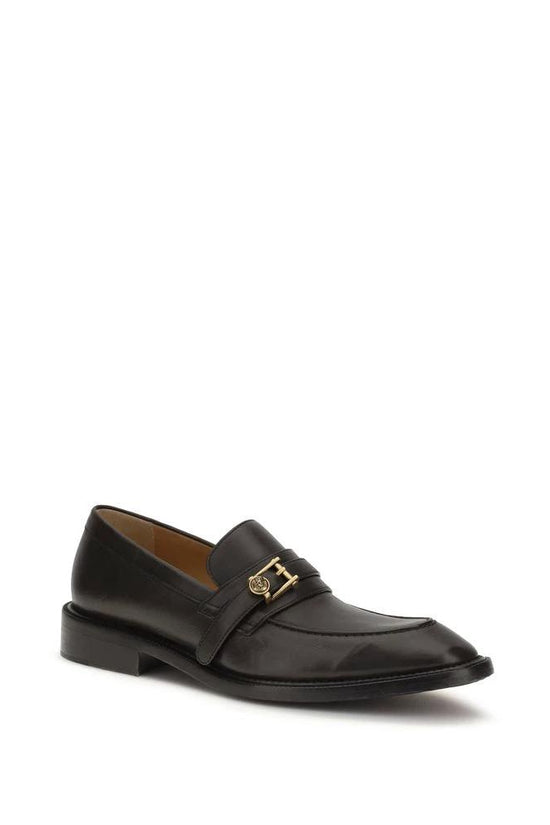 Versace Schwarze Bos Taurus Kalbsleder Loafer zum Hineinschlüpfen by Versace