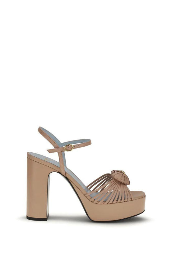 Valentino Garavani Beige Calf Leather Bos Taurus Platform Sandals by Valentino Garavani
