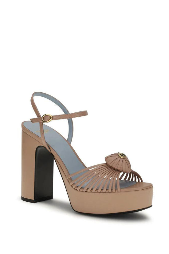 Valentino Garavani Beige Calf Leather Bos Taurus Platform Sandals by Valentino Garavani