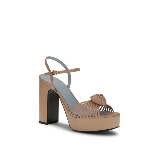 Valentino Garavani Beige Calf Leather Bos Taurus Platform Sandals by Valentino Garavani