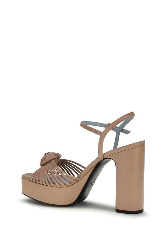 Valentino Garavani Beige Calf Leather Bos Taurus Platform Sandals by Valentino Garavani