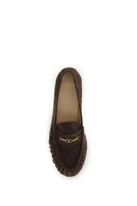 Valentino Garavani Braune Kalbsleder Bos Taurus Slipper-Loafer by Valentino Garavani