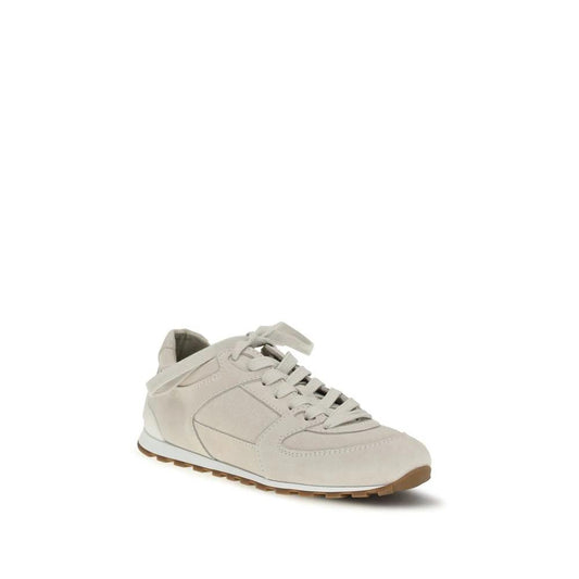 Brunello Cucinelli Beige Calf Leather Bos Taurus Low Top Sneakers by Brunello Cucinelli