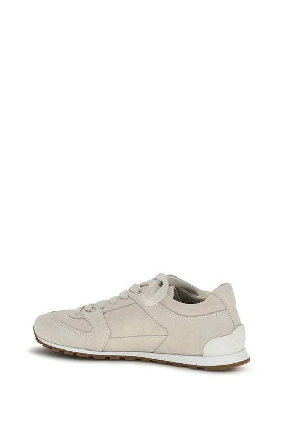 Brunello Cucinelli Beige Calf Leather Bos Taurus Low Top Sneakers by Brunello Cucinelli