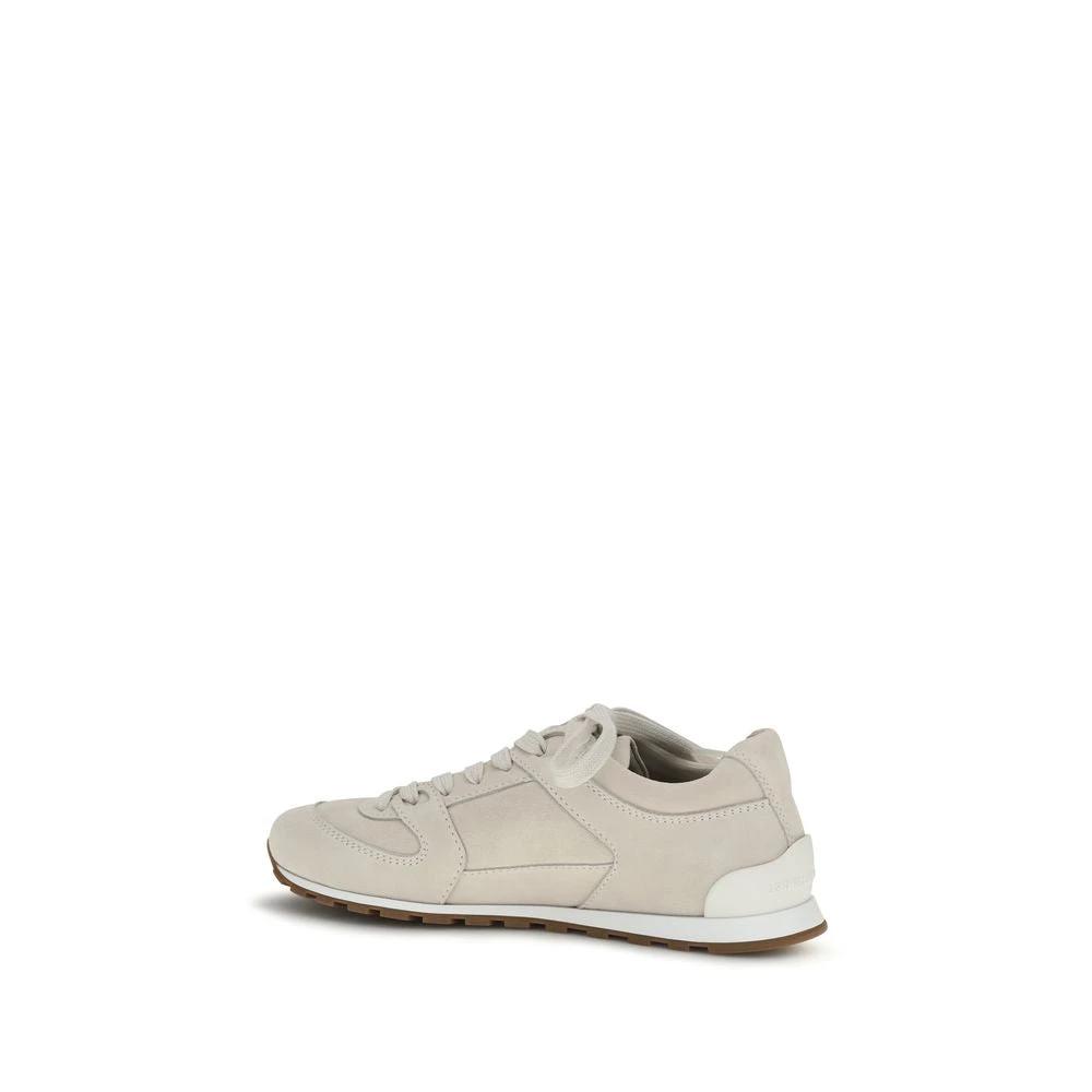 Brunello Cucinelli Beige Calf Leather Bos Taurus Low Top Sneakers by Brunello Cucinelli