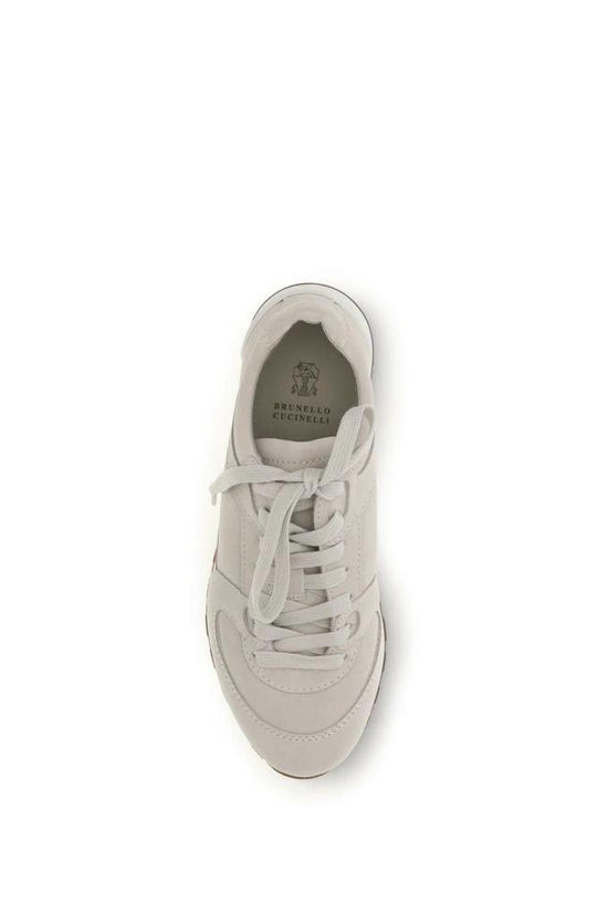 Brunello Cucinelli Beige Calf Leather Bos Taurus Low Top Sneakers by Brunello Cucinelli