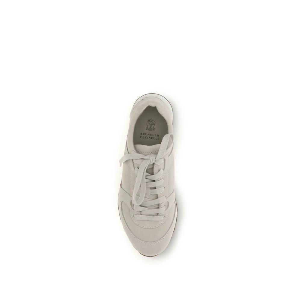Brunello Cucinelli Beige Calf Leather Bos Taurus Low Top Sneakers by Brunello Cucinelli