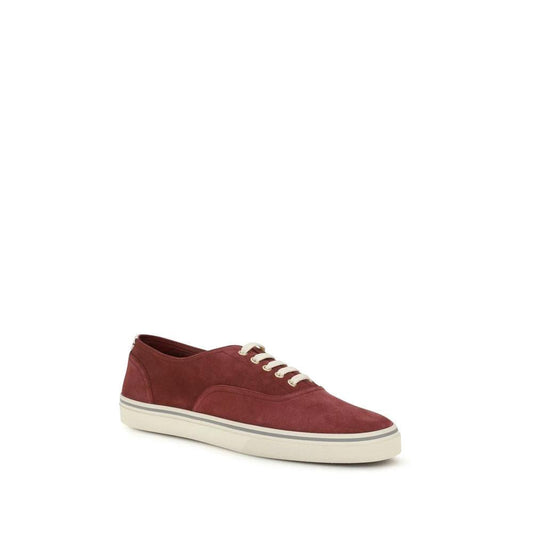 Brunello Cucinelli Bordeaux Calf Leather Bos Taurus Low Top Sneakers by Brunello Cucinelli