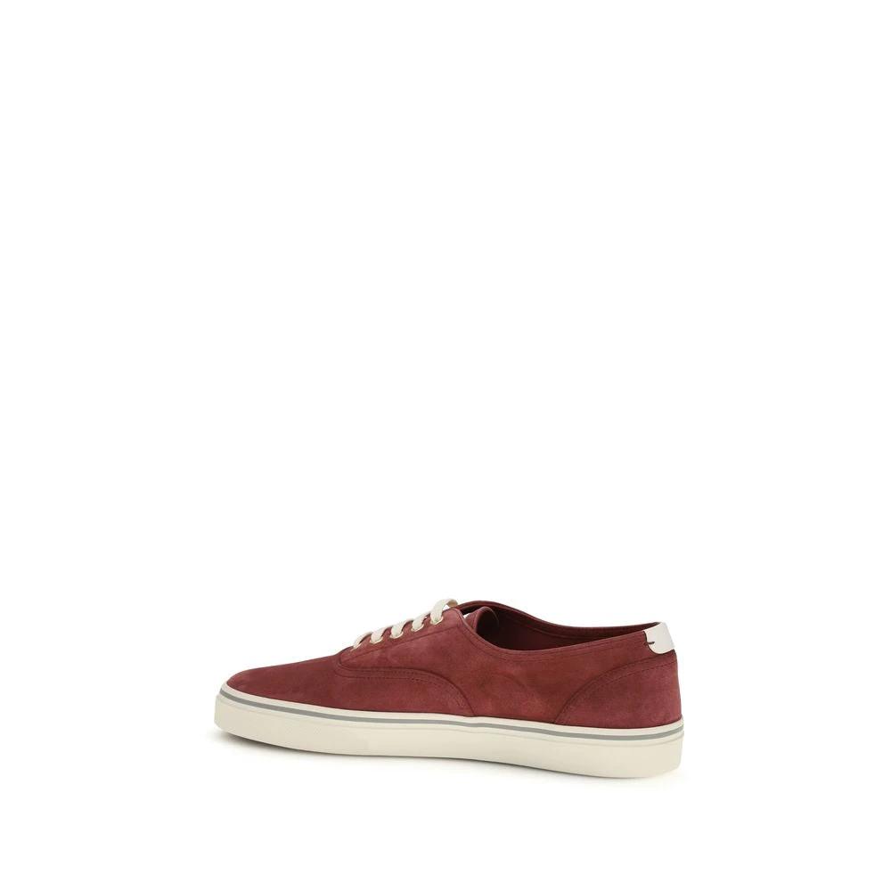 Brunello Cucinelli Bordeaux Calf Leather Bos Taurus Low Top Sneakers by Brunello Cucinelli