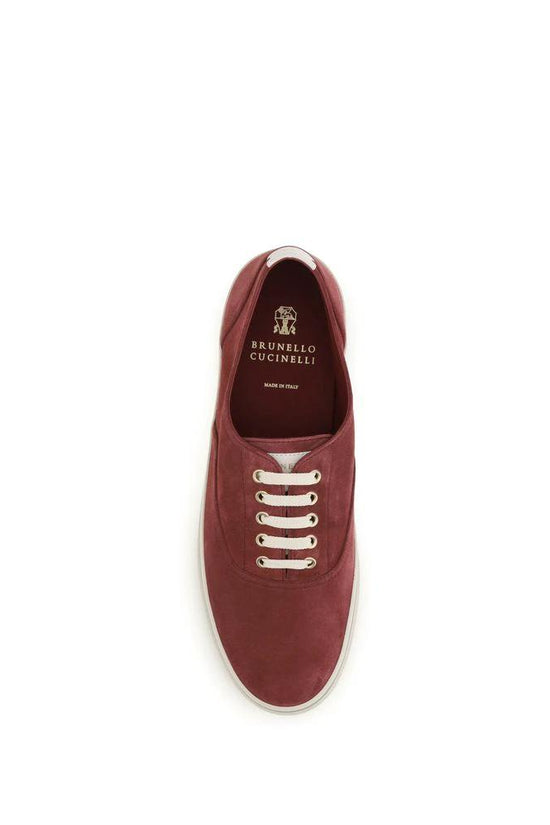 Brunello Cucinelli Bordeaux Calf Leather Bos Taurus Low Top Sneakers by Brunello Cucinelli