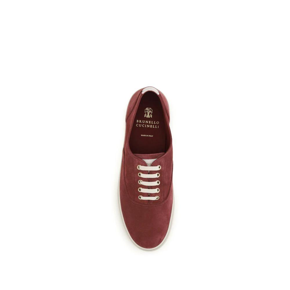 Brunello Cucinelli Bordeaux Calf Leather Bos Taurus Low Top Sneakers by Brunello Cucinelli