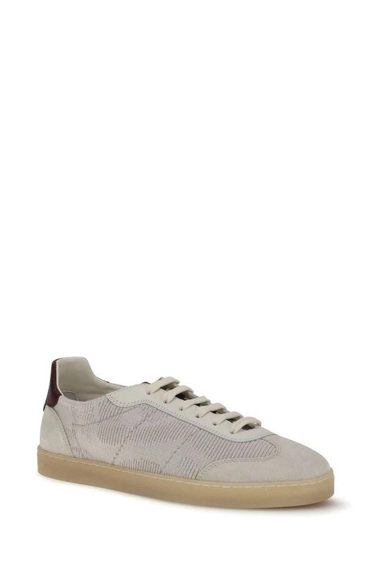 Brunello Cucinelli Beige Calf Leather Bos Taurus Low Top Sneakers by Brunello Cucinelli