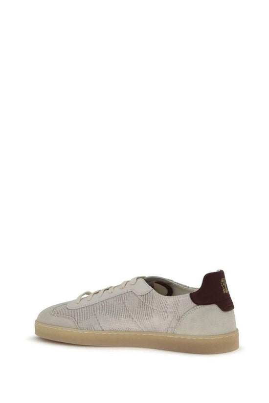 Brunello Cucinelli Beige Calf Leather Bos Taurus Low Top Sneakers by Brunello Cucinelli