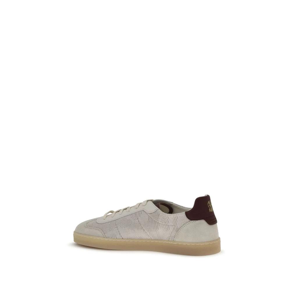 Brunello Cucinelli Beige Calf Leather Bos Taurus Low Top Sneakers by Brunello Cucinelli