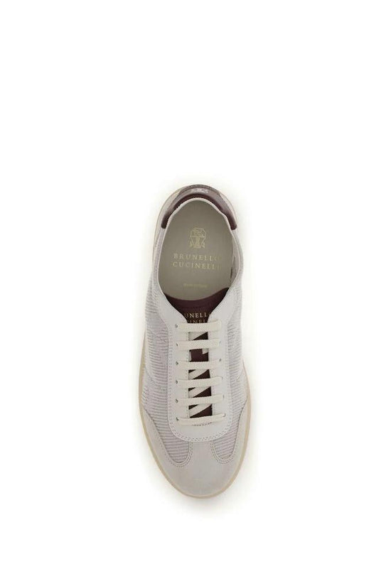 Brunello Cucinelli Beige Calf Leather Bos Taurus Low Top Sneakers by Brunello Cucinelli