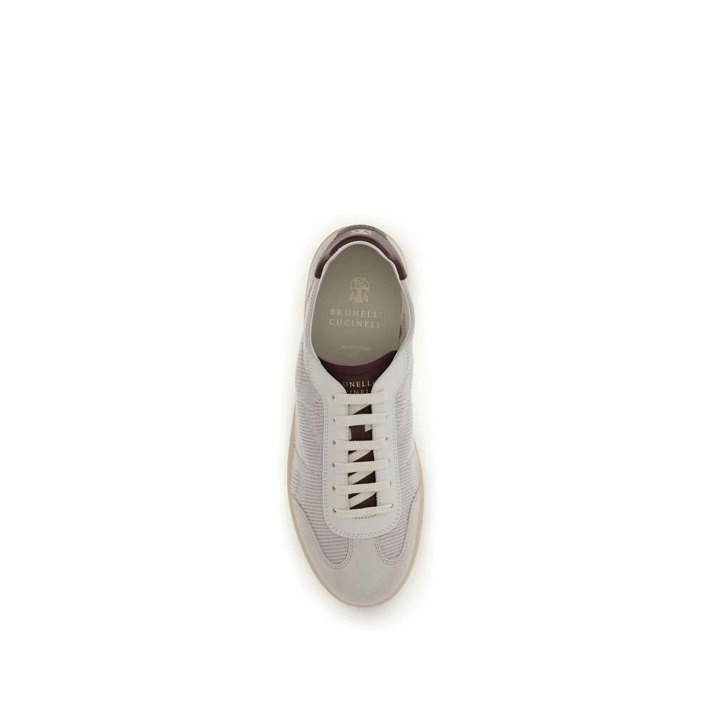 Brunello Cucinelli Beige Calf Leather Bos Taurus Low Top Sneakers by Brunello Cucinelli