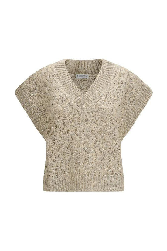 Brunello Cucinelli Beige Silk Sleeveles Sweater by Brunello Cucinelli