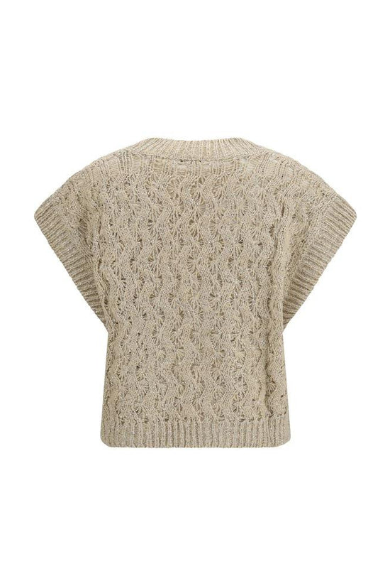 Brunello Cucinelli Beige Silk Sleeveles Sweater by Brunello Cucinelli
