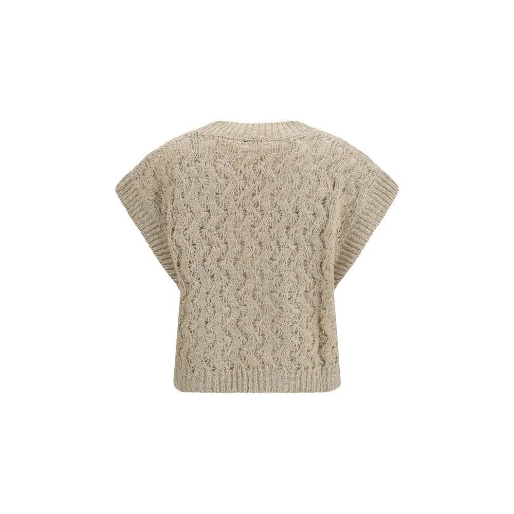 Brunello Cucinelli Beige Silk Sleeveles Sweater by Brunello Cucinelli