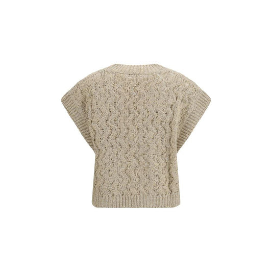 Brunello Cucinelli Beige Silk Sleeveles Sweater by Brunello Cucinelli