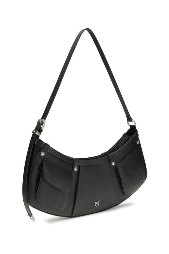 PINKO Schwarze Bos Taurus Kalbsleder Schultertasche by PINKO