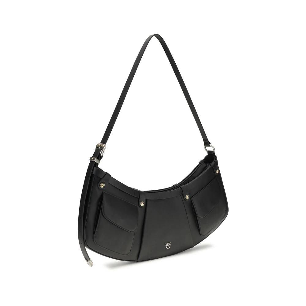 PINKO Schwarze Bos Taurus Kalbsleder Schultertasche by PINKO
