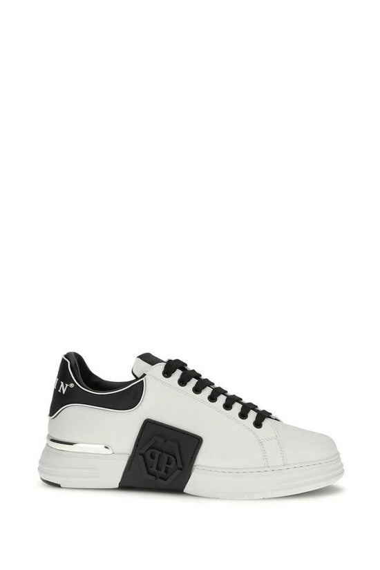 Philipp Plein Weiße Bos Taurus Kalbsleder Low-Top-Sneaker by Philipp Plein