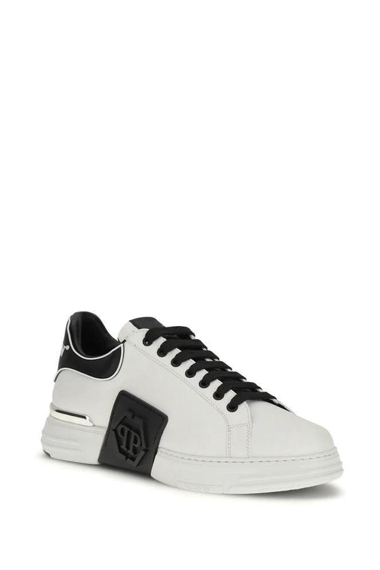 Philipp Plein Weiße Bos Taurus Kalbsleder Low-Top-Sneaker by Philipp Plein