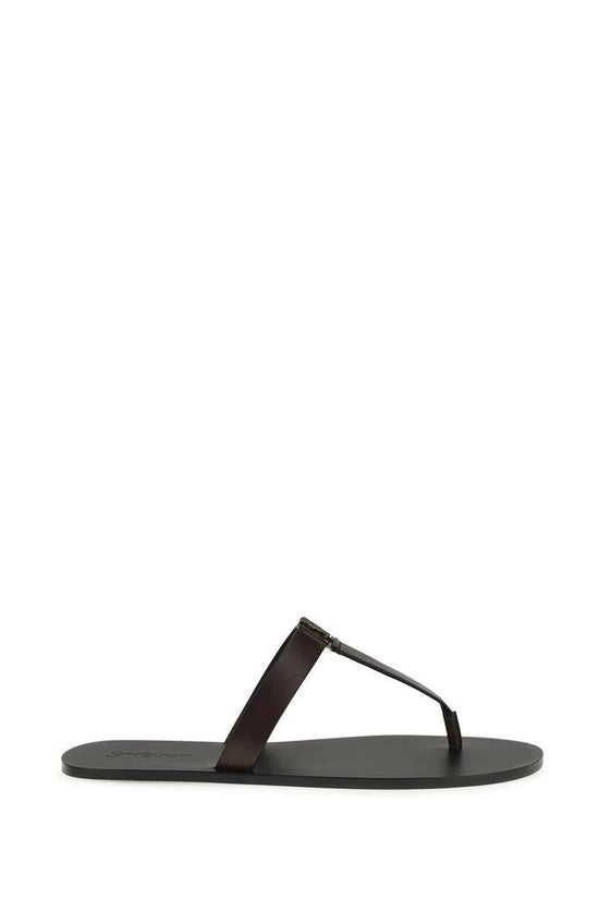 Saint Laurent Braune Kalbsleder-Sandalen Bos Taurus mit flacher Sohle by Saint Laurent