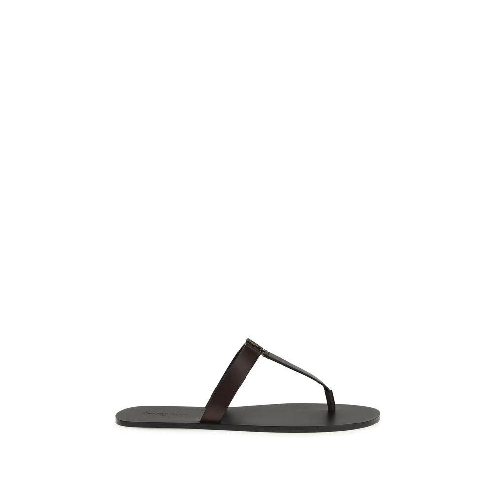 Saint Laurent Braune Kalbsleder-Sandalen Bos Taurus mit flacher Sohle by Saint Laurent