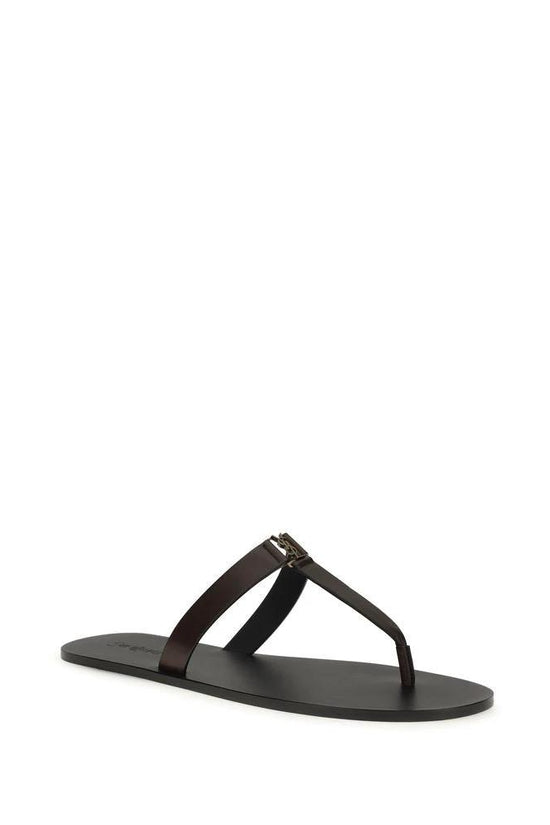 Saint Laurent Braune Kalbsleder-Sandalen Bos Taurus mit flacher Sohle by Saint Laurent