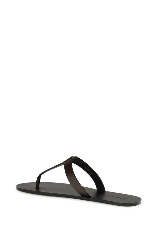 Saint Laurent Braune Kalbsleder-Sandalen Bos Taurus mit flacher Sohle by Saint Laurent