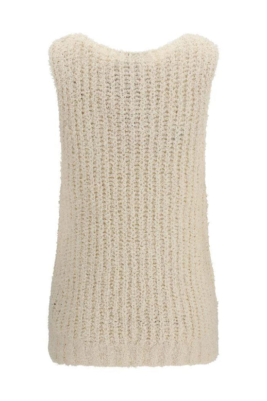 Balmain Beige Cotton Sleeveles Sweater by Balmain