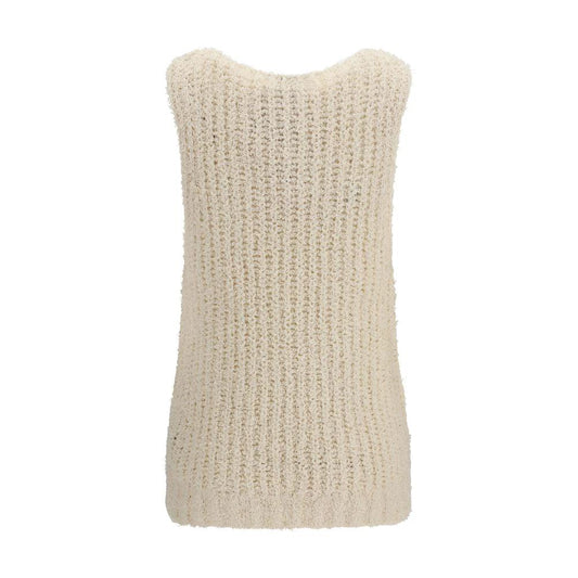 Balmain Beige Cotton Sleeveles Sweater by Balmain