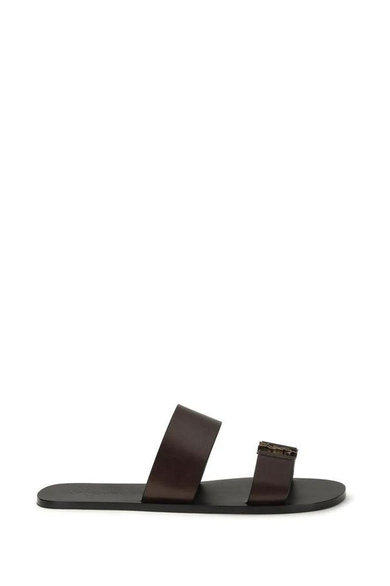 Saint Laurent Braune Kalbsleder-Sandalen Bos Taurus Flach by Saint Laurent