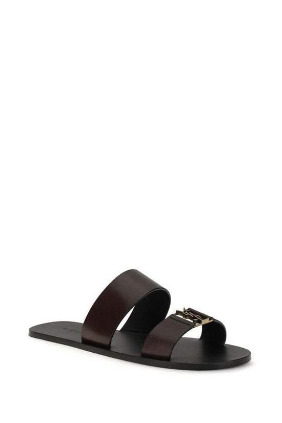 Saint Laurent Braune Kalbsleder-Sandalen Bos Taurus Flach by Saint Laurent
