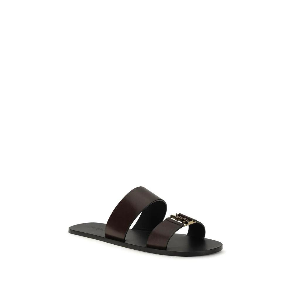 Saint Laurent Braune Kalbsleder-Sandalen Bos Taurus Flach by Saint Laurent
