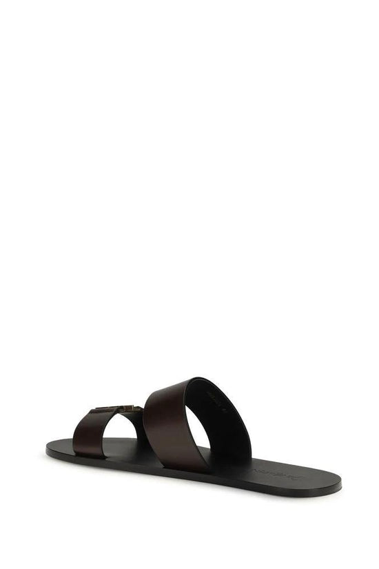 Saint Laurent Braune Kalbsleder-Sandalen Bos Taurus Flach by Saint Laurent