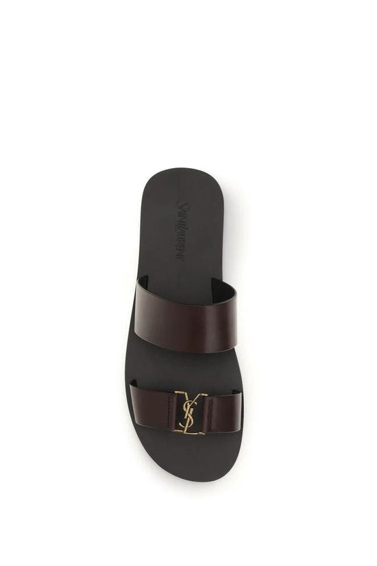 Saint Laurent Braune Kalbsleder-Sandalen Bos Taurus Flach by Saint Laurent