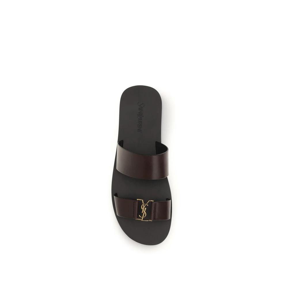 Saint Laurent Braune Kalbsleder-Sandalen Bos Taurus Flach by Saint Laurent