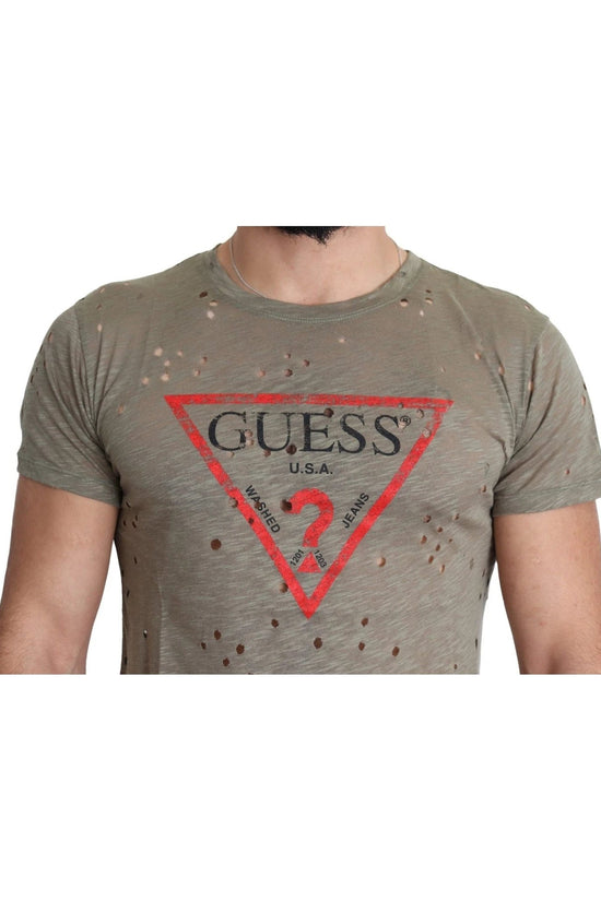 Guess Triangle Logo T Shirt Braun Meliert Dunkel | ELORÉ by Guess