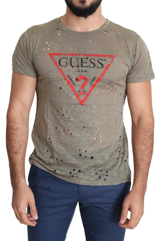Guess Triangle Logo T Shirt Braun Meliert Dunkel | ELORÉ by Guess