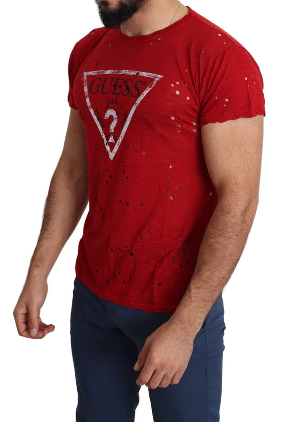Guess T Shirt Baumwolle Rundhals Logo Print Rot | ELORÉ by Guess
