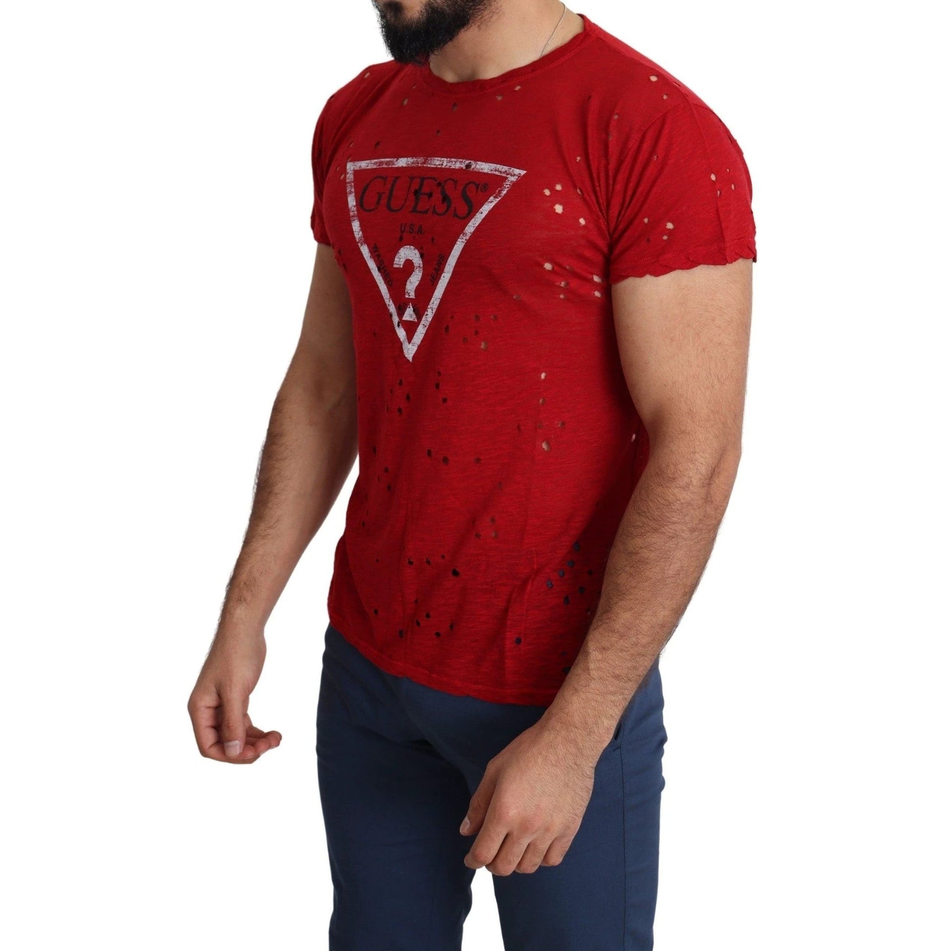 Guess T Shirt Baumwolle Rundhals Logo Print Rot | ELORÉ by Guess