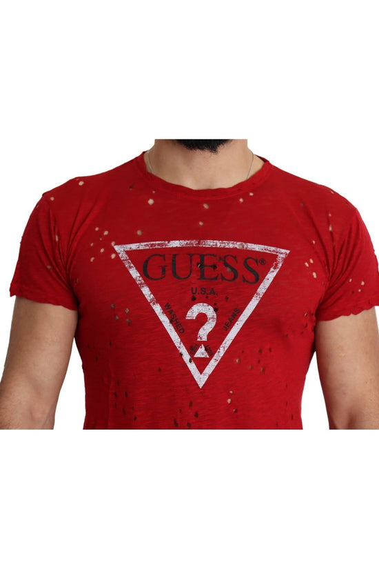 Guess T Shirt Baumwolle Rundhals Logo Print Rot | ELORÉ by Guess