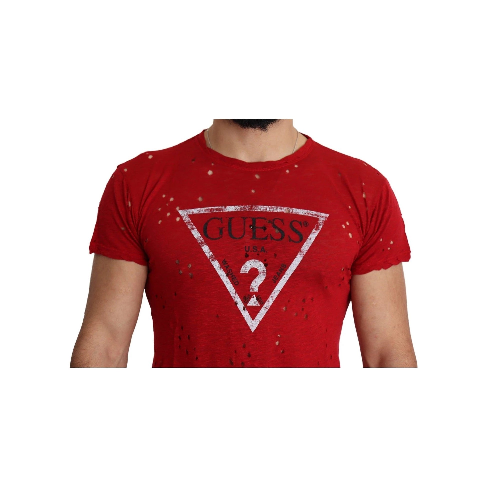Guess T Shirt Baumwolle Rundhals Logo Print Rot | ELORÉ by Guess