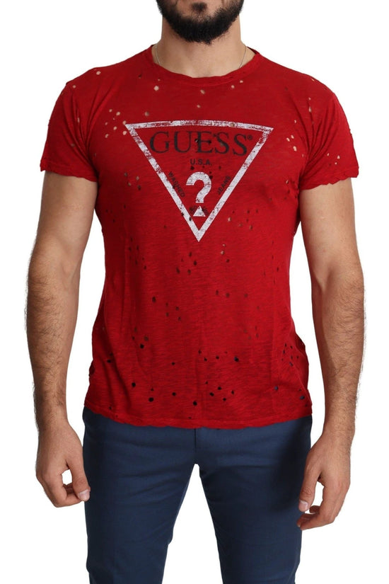 Guess T Shirt Baumwolle Rundhals Logo Print Rot | ELORÉ by Guess