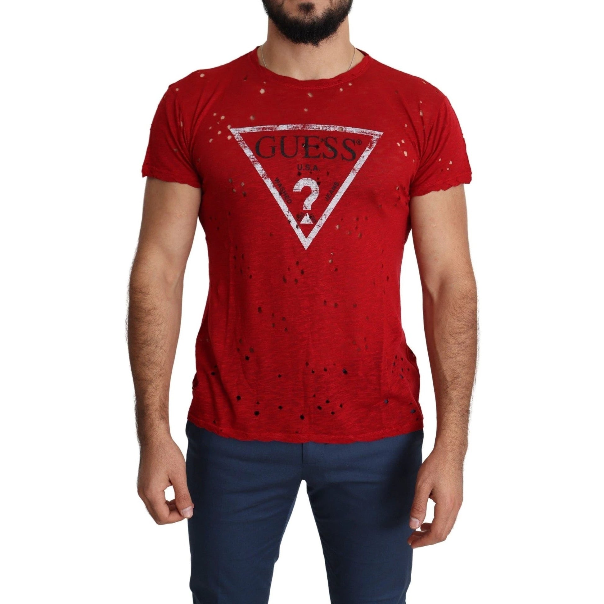 Guess T Shirt Baumwolle Rundhals Logo Print Rot | ELORÉ by Guess