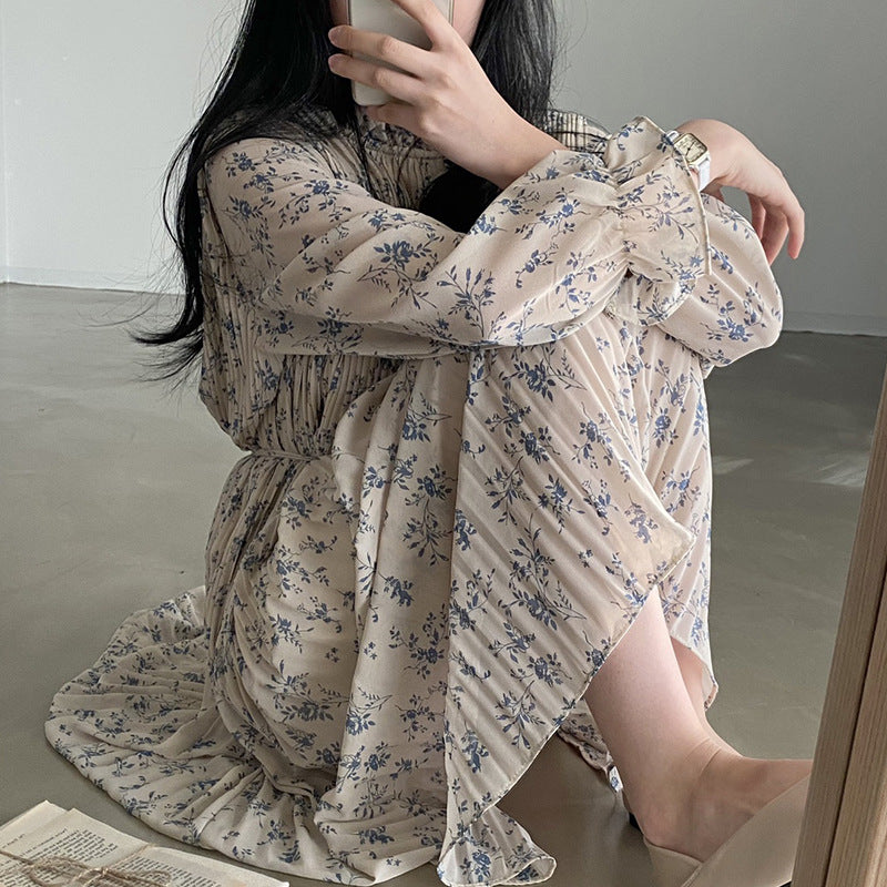 Kleid Standkragen Damen – Florales Muster & elegante Silhouette