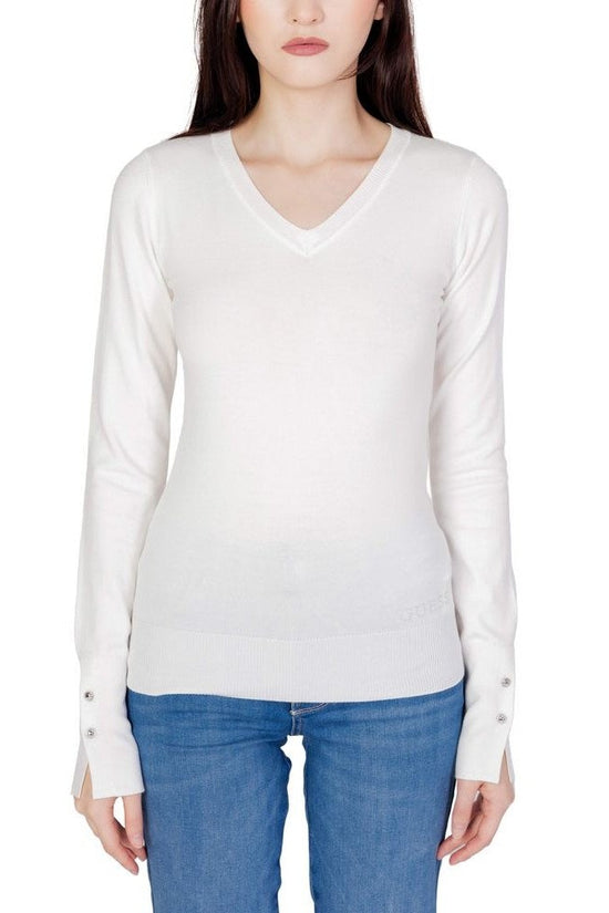 Guess Pullover Langarm Feinstrick V Ausschnitt Weiß | ELORÉ by Guess